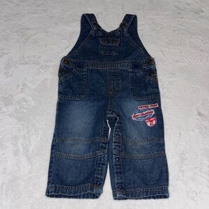 George Denim Baby Overalls with Gas Station Patch - Blue